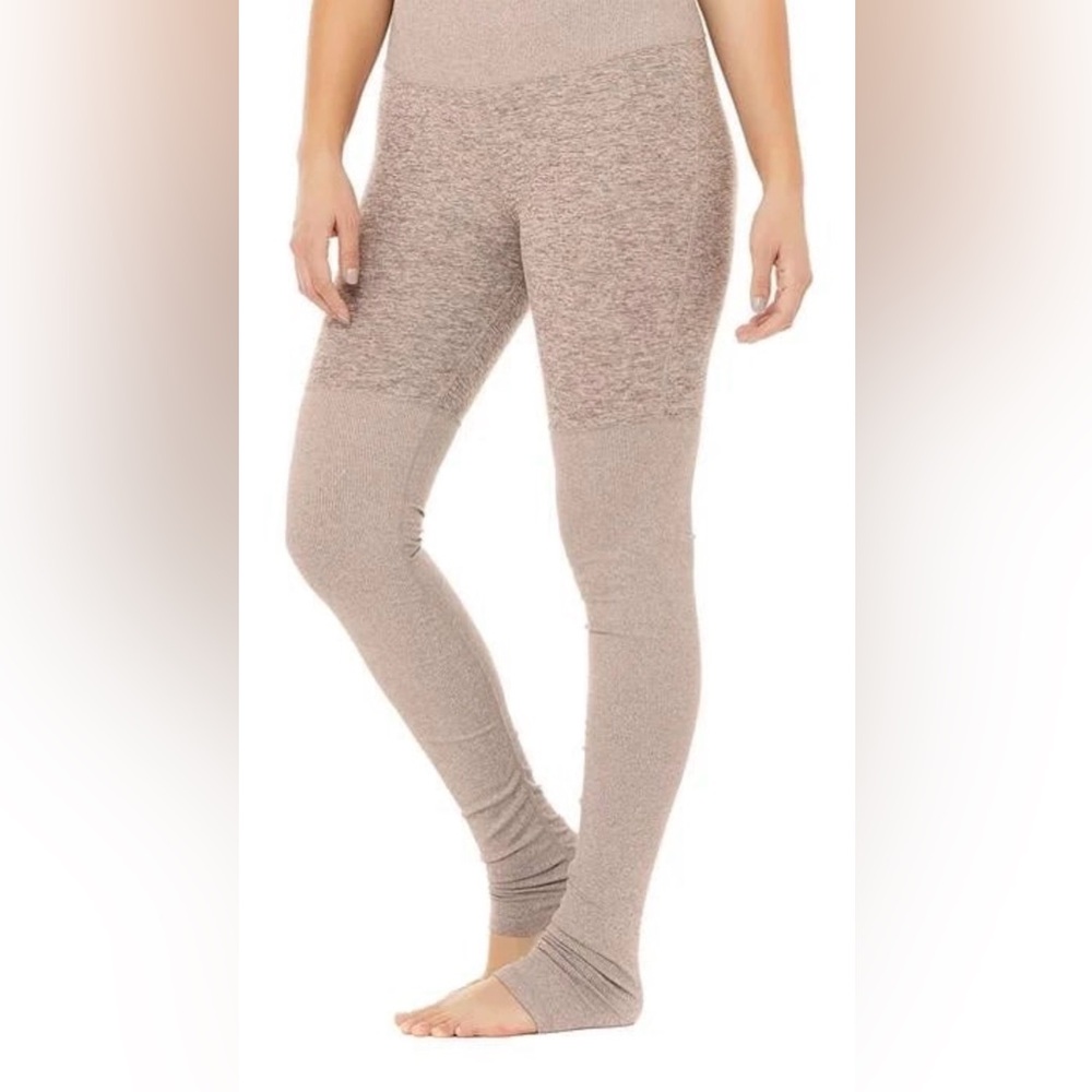 ALO Yoga Heather Light Brown Goddess Ribbed Leggings Ruched Hi-Rise - Size XS